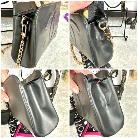 Chanel black matte leather vintage crossbody cosmetic bag with chain - Picture 4 of 16